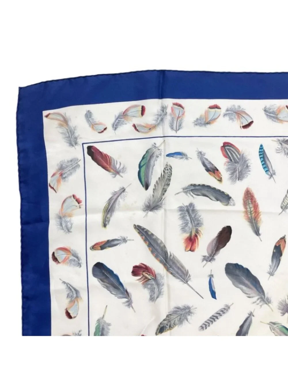 Hermes Carre 90 Plumes Scarf Silk Blue Feather Pattern